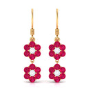 Twin Flower Dangle Earrings with Ruby and Moissanite Ruby - ( AAA ) - Quality - Rosec Jewels