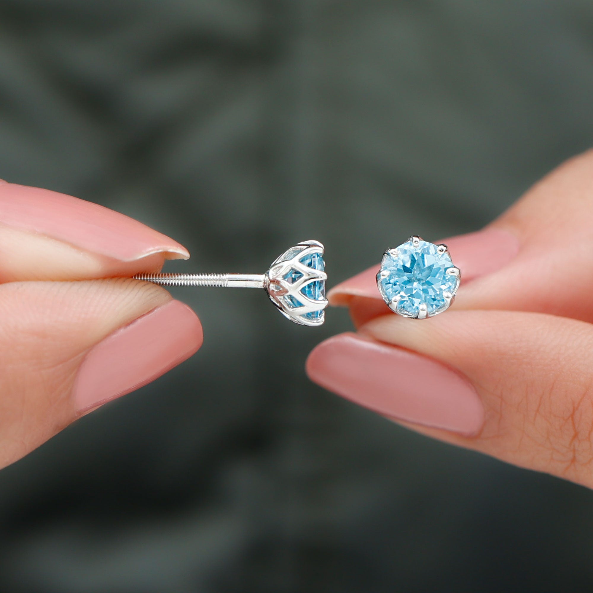 Real Swiss Blue Topaz Stud Earrings For Women Swiss Blue Topaz - ( AAA ) - Quality 92.5 Sterling Silver - Rosec Jewels