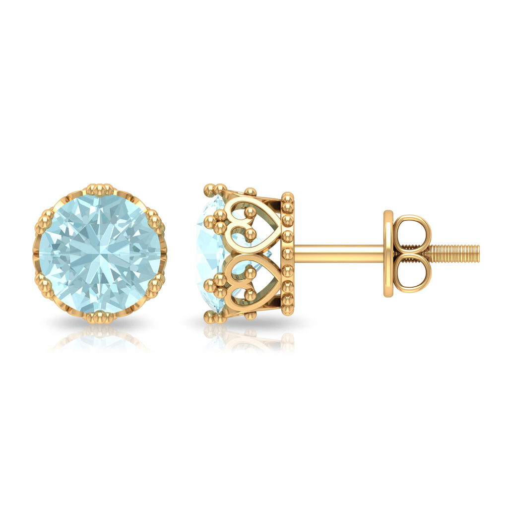6 MM Sky Blue Topaz Solitaire Crown Stud Earrings Sky Blue Topaz - ( AAA ) - Quality - Rosec Jewels