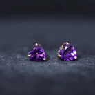 7 MM Heart Shape Amethyst Flower Stud Earrings in 3 Prong Setting Amethyst - ( AAA ) - Quality - Rosec Jewels