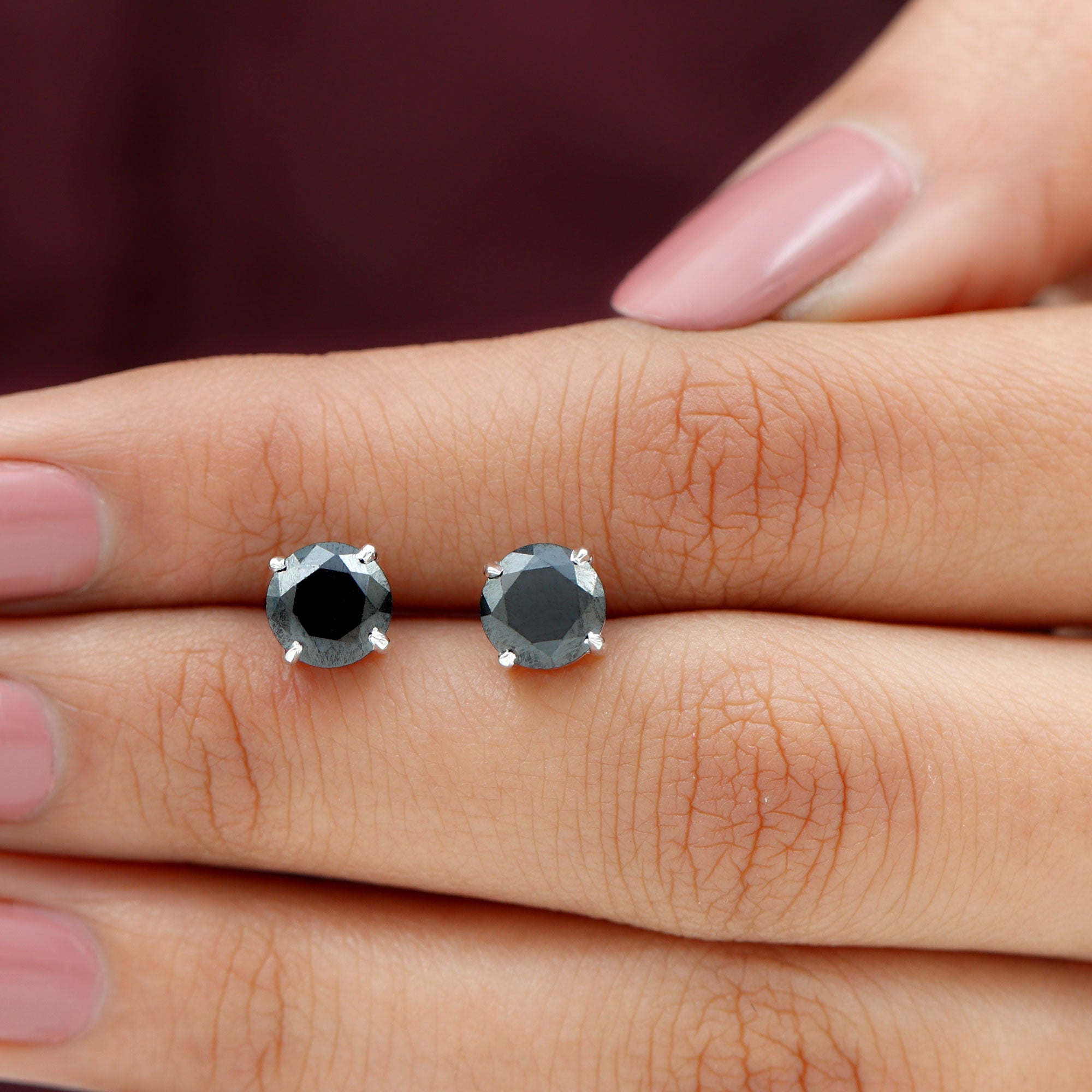 Round shape Lab Grown Black Diamond Solitaire Stud Earrings Lab Created Black Diamond - ( AAAA ) - Quality - Rosec Jewels