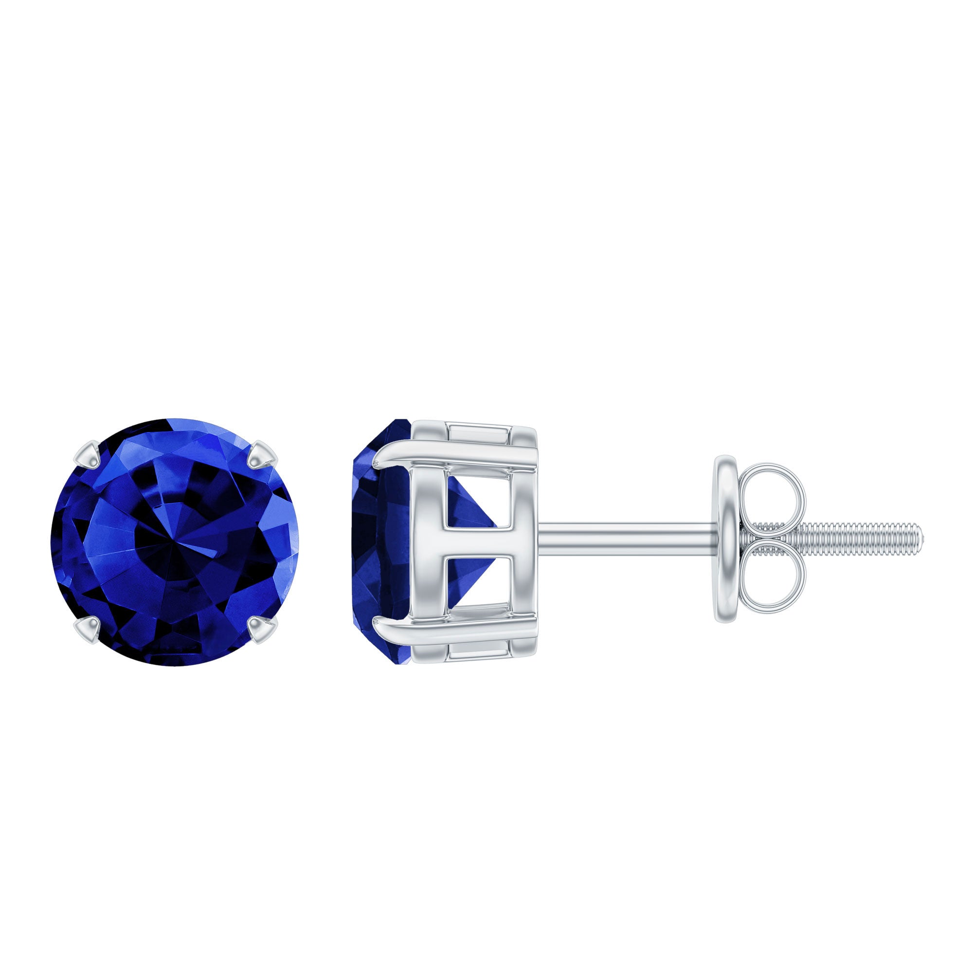 2 CT Solitaire Created Blue Sapphire Round Stud Earrings in Claw Setting Lab Created Blue Sapphire - ( AAAA ) - Quality - Rosec Jewels