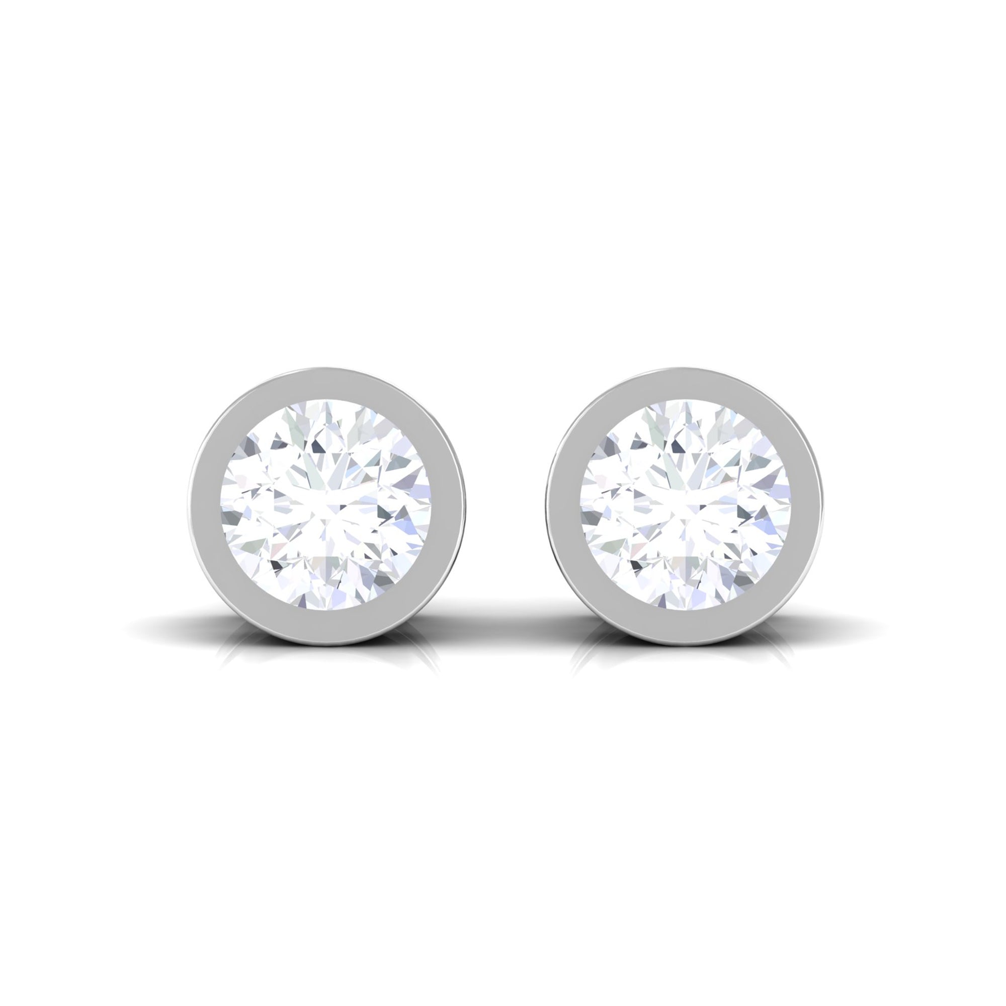 Natural Diamond Round Solitaire Stud Earrings in Bezel Setting Diamond - ( HI-SI ) - Color and Clarity - Rosec Jewels