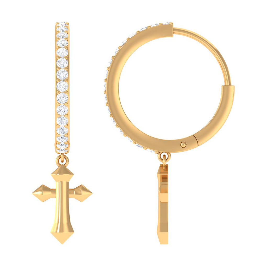 Certified Moissanite Gold Cross Hoop Drop Earrings Moissanite - ( D-VS1 ) - Color and Clarity - Rosec Jewels