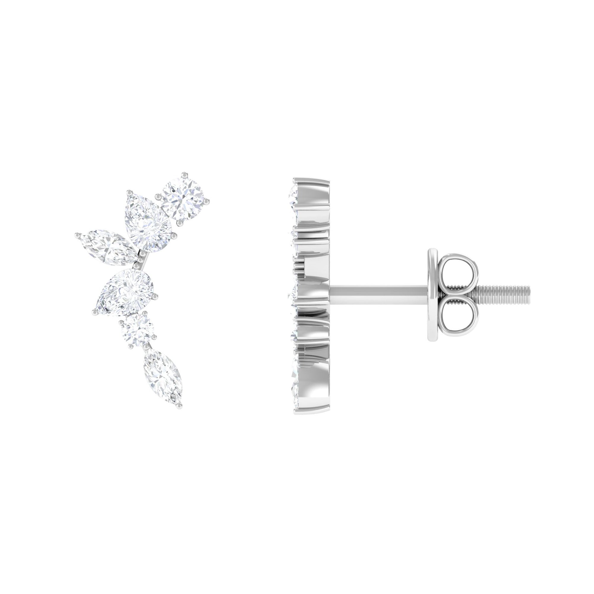 Certified Moissanite Climber Earrings Moissanite - ( D-VS1 ) - Color and Clarity - Rosec Jewels