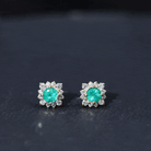 1 CT Emerald Classic Stud Earrings with Diamond Halo Emerald - ( AAA ) - Quality - Rosec Jewels