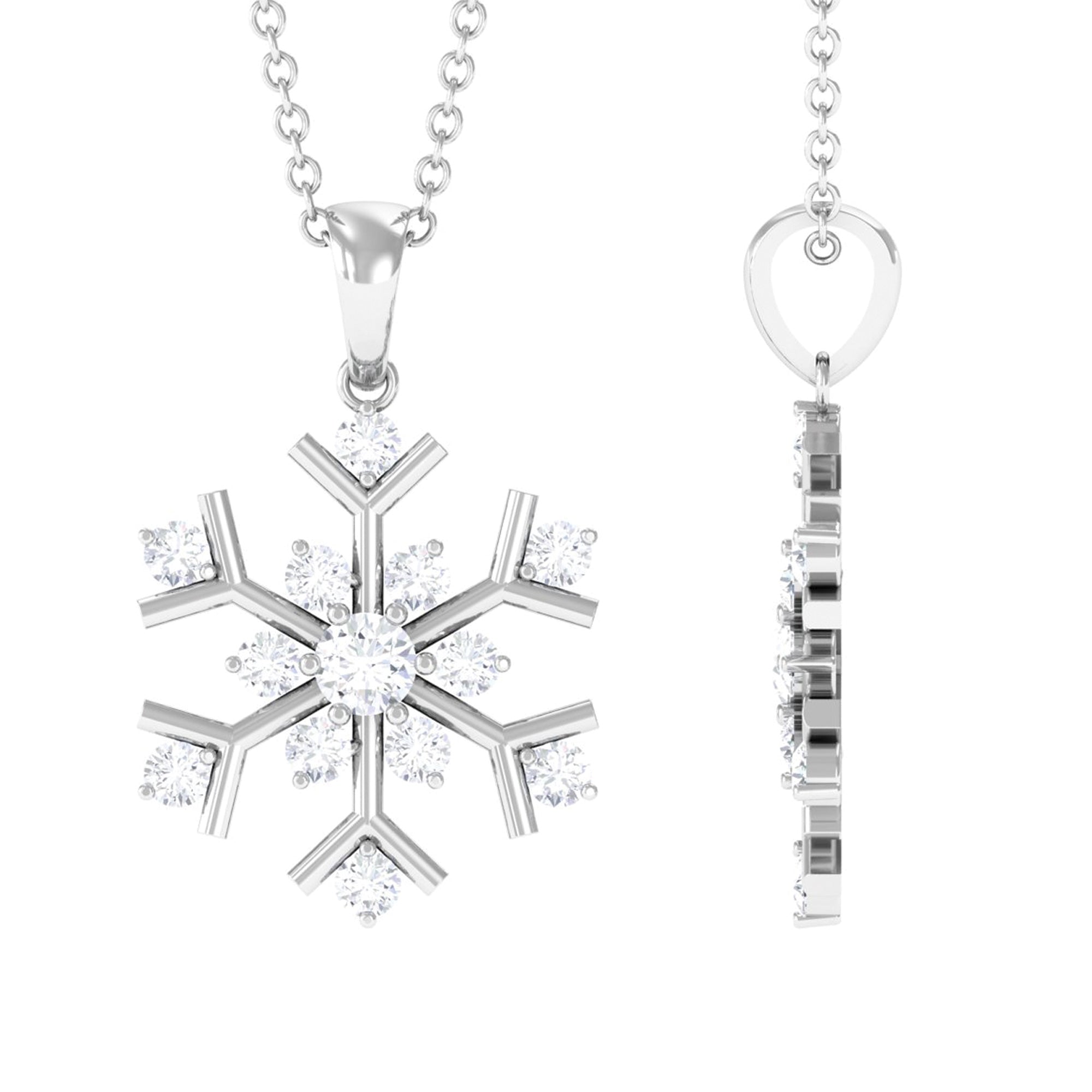 Certified Moissanite Silver Snowflake Pendant in 2 Prong Setting - Rosec Jewels