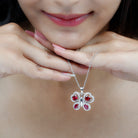 Certified Created Ruby Butterfly Pendant Necklace with Moissanite - Rosec Jewels