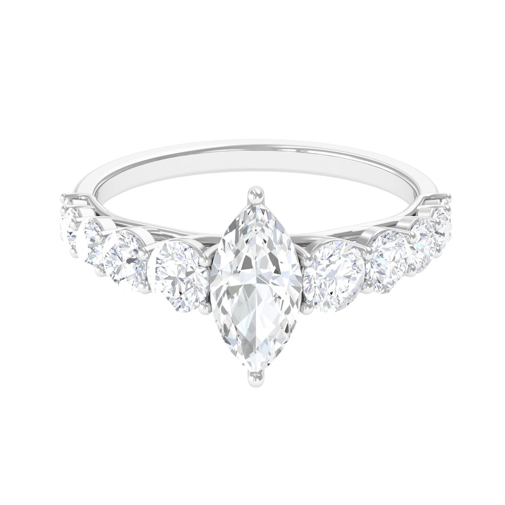 Rosec Jewels-2.5 CT Marquise Moissanite Engagement Ring with Side Stones