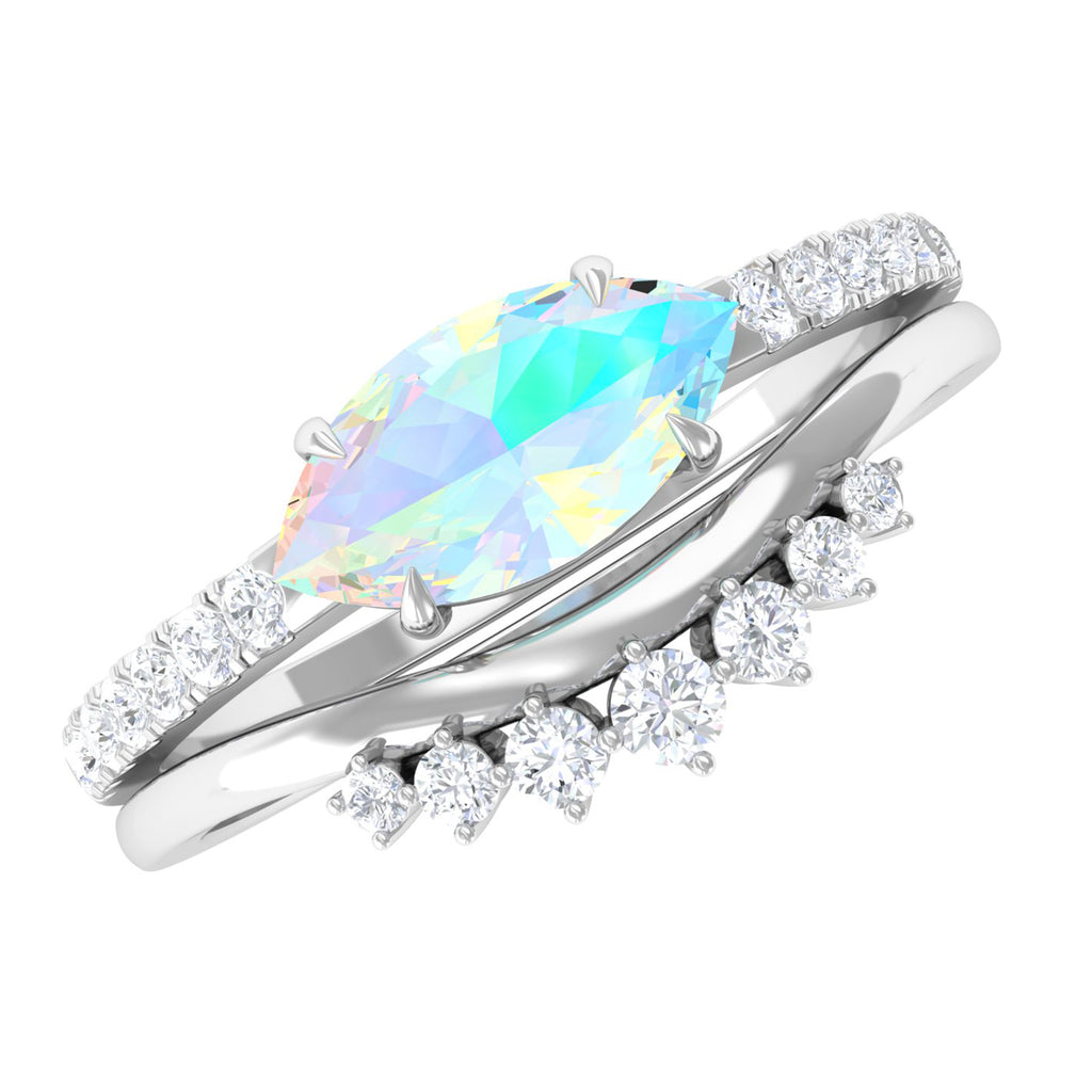 Rosec Jewels-Marquise Ethiopian Opal East West Engagement Ring with Diamond Enhancer