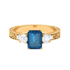 2.25 CT Three Stone Ring with London Blue Topaz and Moissanite London Blue Topaz - ( AAA ) - Quality - Rosec Jewels