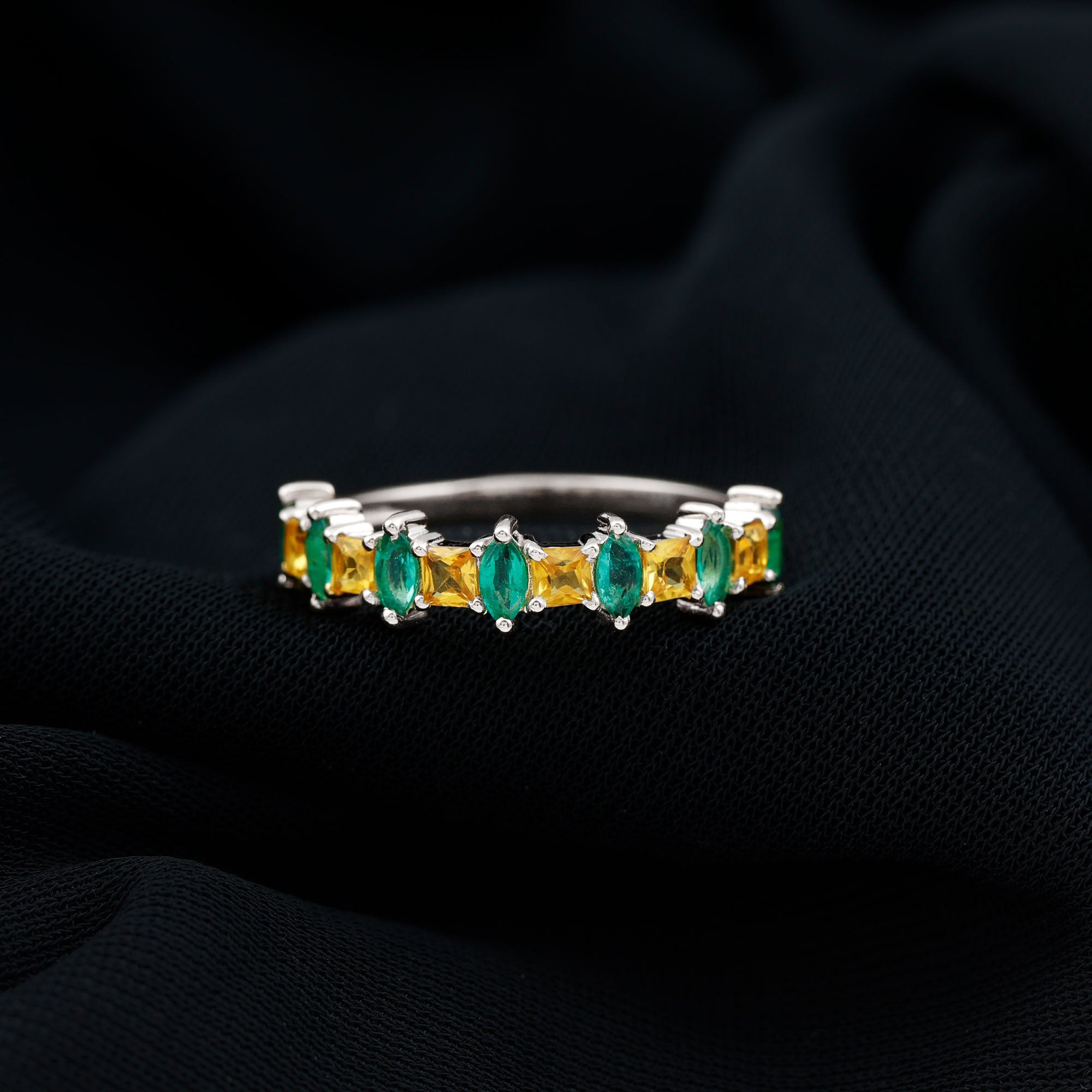 Lab-Created Emerald and Yellow Sapphire Half Eternity Ring Lab Created Yellow Sapphire - ( AAAA ) - Quality - Rosec Jewels