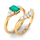 Solitaire Emerald and Diamond Wedding Ring Set Emerald - ( AAA ) - Quality - Rosec Jewels