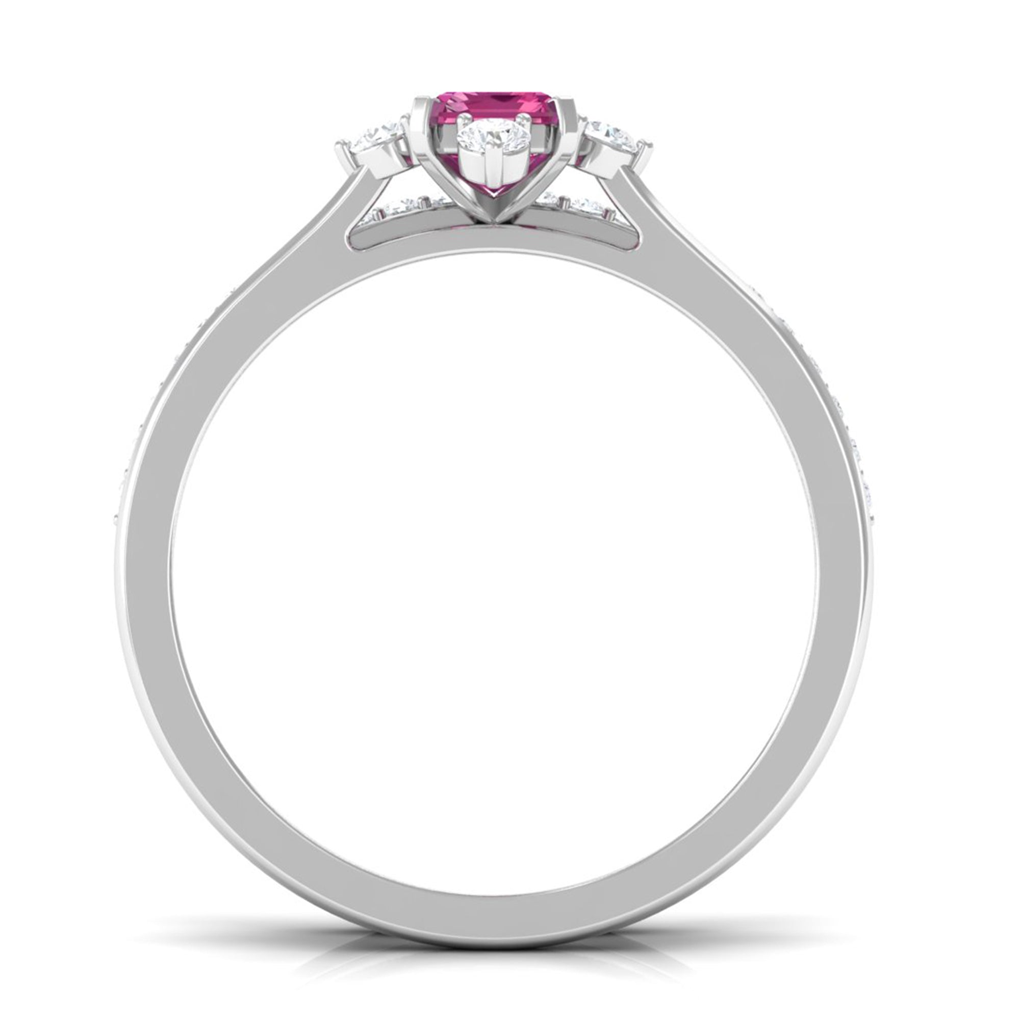 1.25 CT Real Pink Tourmaline Solitaire Ring Set with Diamond Pink Tourmaline - ( AAA ) - Quality - Rosec Jewels