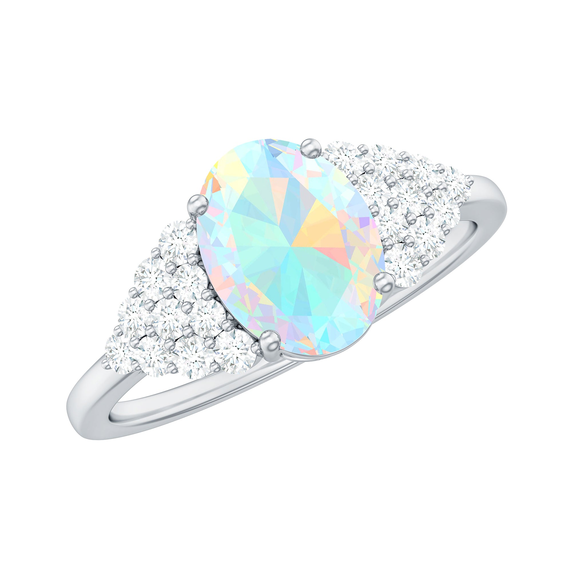 1.75 CT Oval Cut Ethiopian Opal Solitaire Ring with Diamond Accent Ethiopian Opal - ( AAA ) - Quality - Rosec Jewels