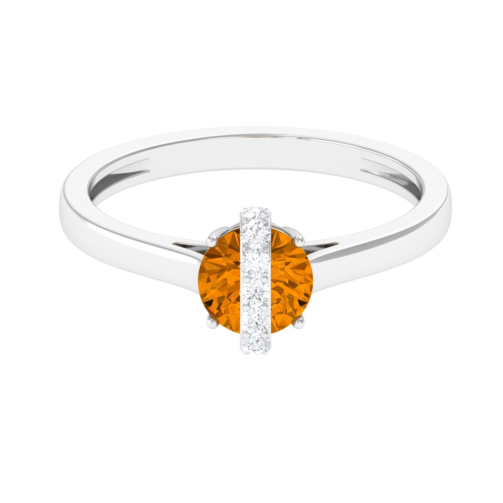 0.75 CT Designer Round Shape Citrine Ring with Diamond Stones Citrine - ( AAA ) - Quality - Rosec Jewels