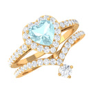 2 CT Heart Shape Sky Blue Topaz Ring Set with Moissanite Sky Blue Topaz - ( AAA ) - Quality - Rosec Jewels