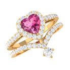 Genuine Pink Tourmaline Ring Set with Moissanite Pink Tourmaline - ( AAA ) - Quality - Rosec Jewels