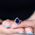 Pear Created Blue Sapphire Cocktail Halo Ring with Diamond Lab Created Blue Sapphire - ( AAAA ) - Quality - Rosec Jewels
