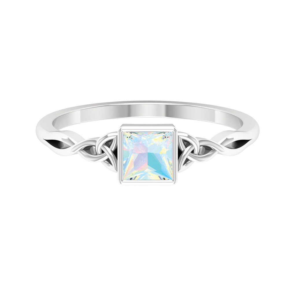 Rosec Jewels-Princess Cut Ethiopian Opal Celtic Solitaire Ring in Bezel Setting