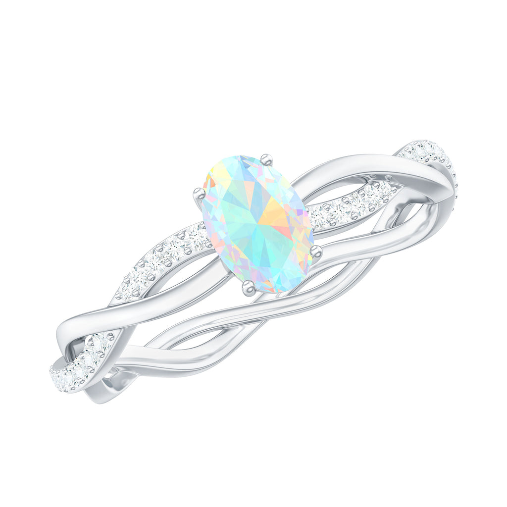 Oval Ethiopian Opal Solitaire Braided Ring with Diamond Ethiopian Opal - ( AAA ) - Quality - Rosec Jewels