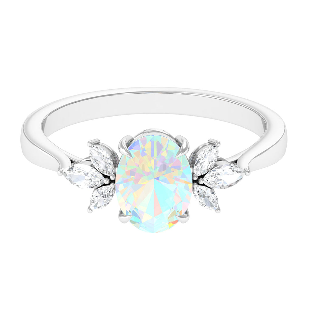Rosec Jewels-Oval Ethiopian Opal Designer Engagement Ring with Diamond Petal