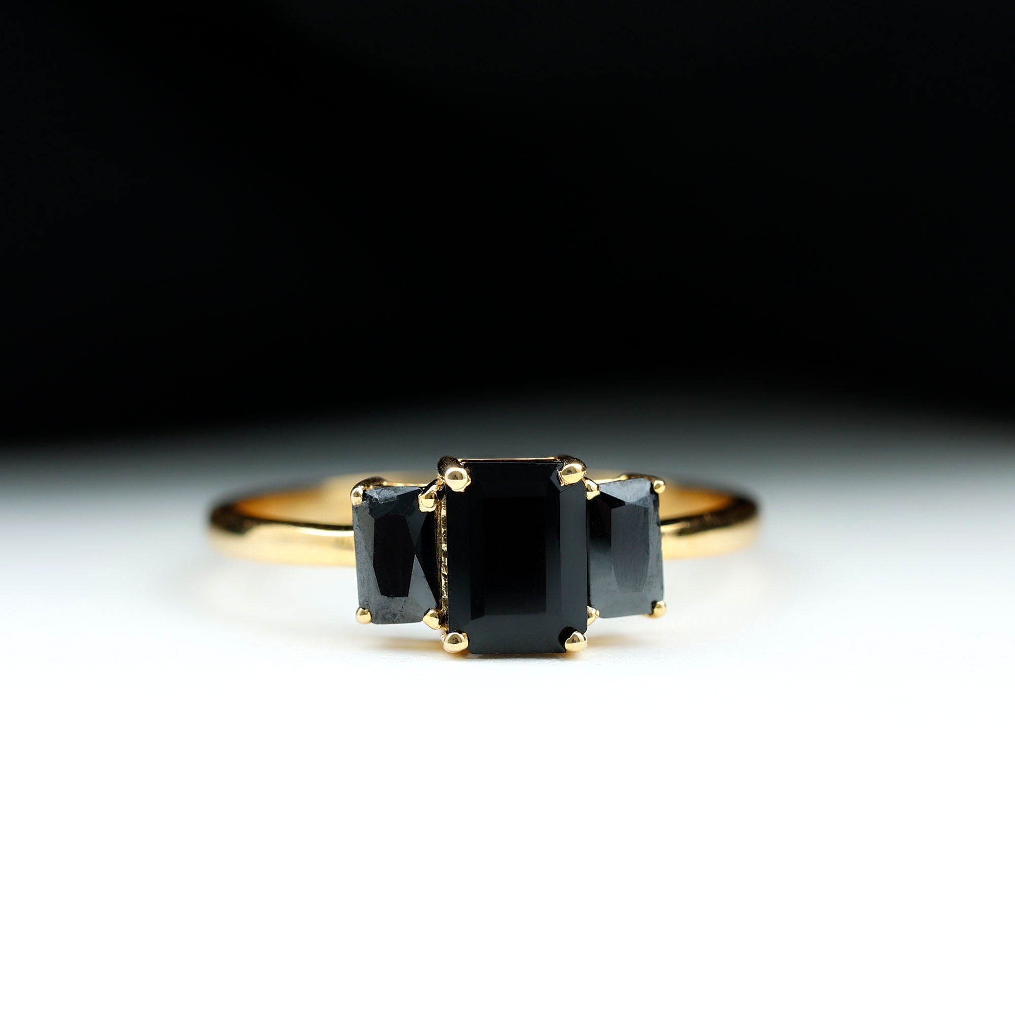 1.75 Ct Octagon Black Onyx Three Stone Engagement Ring Gold Black Onyx - ( AAA ) - Quality - Rosec Jewels