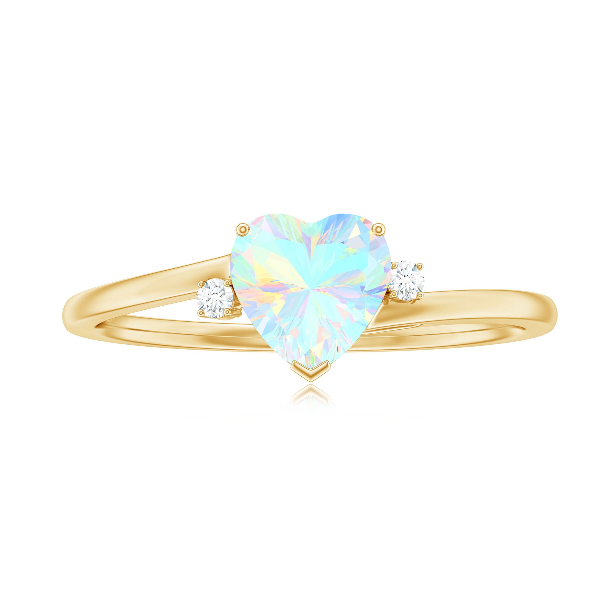Minimal Ethiopian Opal Solitaire Heart Ring with Diamond Ethiopian Opal - ( AAA ) - Quality - Rosec Jewels