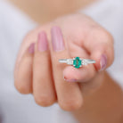 3/4 CT Natural Oval shape Emerald Engagement Ring with Diamond Emerald - ( AAA ) - Quality - Rosec Jewels