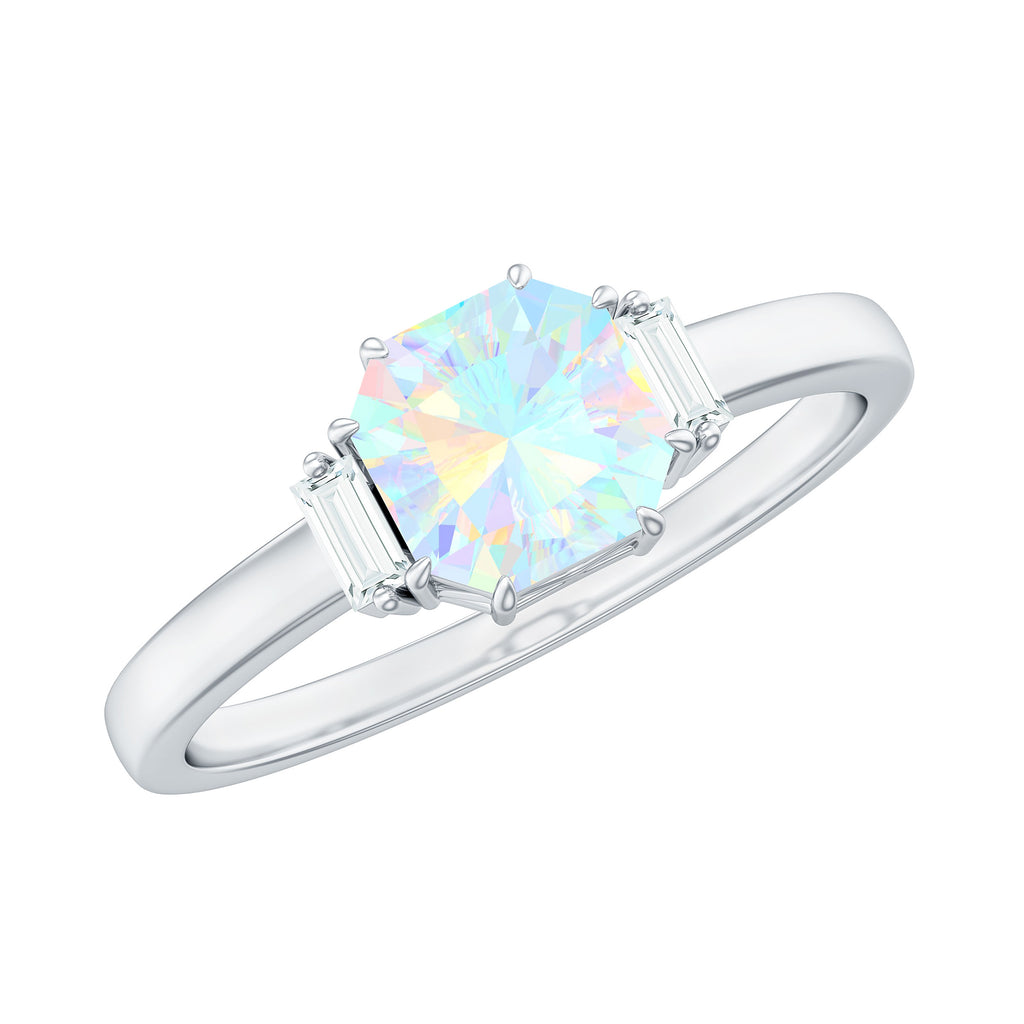 Asscher Cut Solitaire Ethiopian Opal Engagement Ring with Diamond Ethiopian Opal - ( AAA ) - Quality - Rosec Jewels