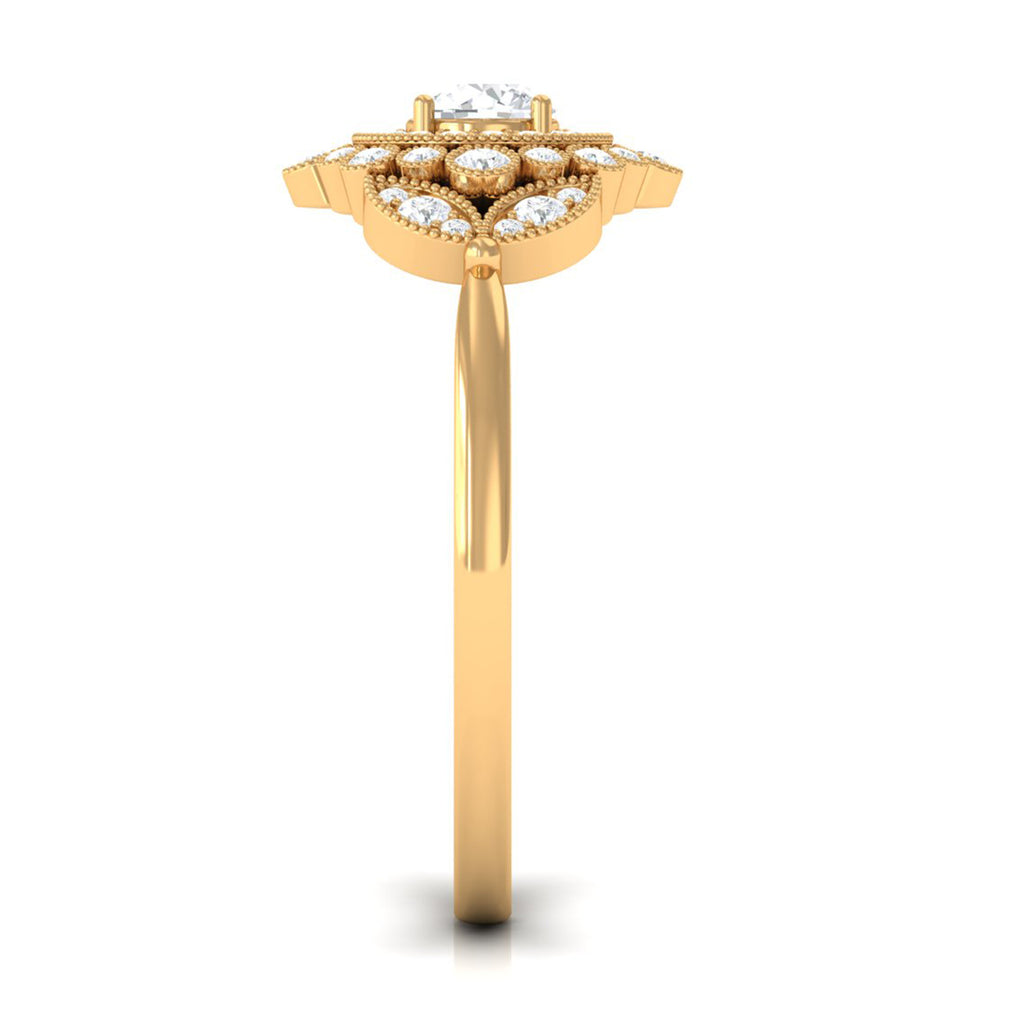 3/4 CT Vintage Style Zircon Engagement Ring with Milgrain Gold Zircon - ( AAAA ) - Quality - Rosec Jewels