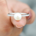8.25 CT Fresh Water Pearl Solitaire with Diamond Side Stone Ring Freshwater Pearl - ( AAA ) - Quality - Rosec Jewels