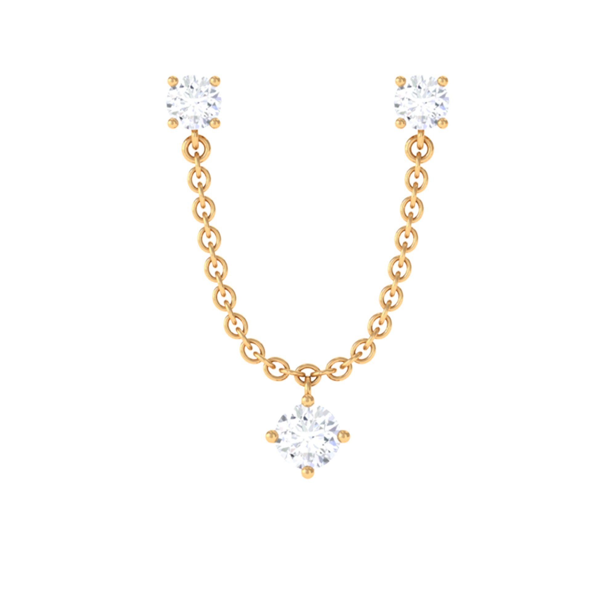 Round Moissanite Chain Earring for Double Piercing Moissanite - ( D-VS1 ) - Color and Clarity - Rosec Jewels