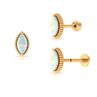 Marquise Ethiopian Opal Beaded Solitaire Tragus Earring Ethiopian Opal - ( AAA ) - Quality - Rosec Jewels