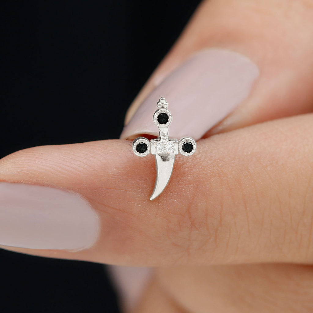 Real Black and White Diamond Dagger Helix Earring Black Diamond - ( AAA ) - Quality - Rosec Jewels