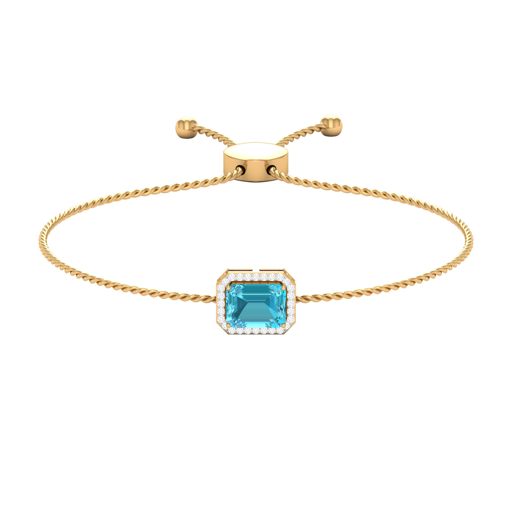 2 CT Octagon Cut Swiss Blue Topaz and Diamond Bolo Chain Bracelet Swiss Blue Topaz - ( AAA ) - Quality - Rosec Jewels