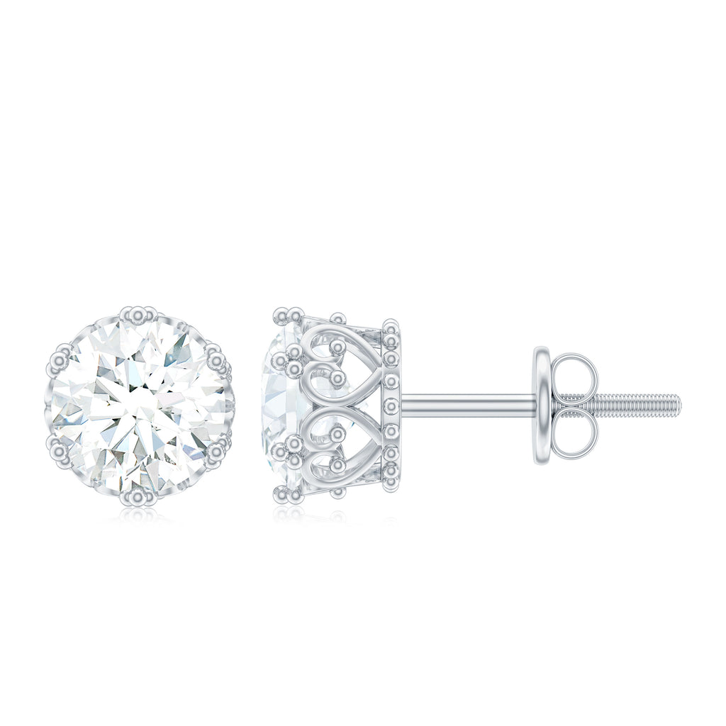 6 MM Round Shape Moissanite Solitaire Stud Earrings in Crown Setting Moissanite - ( D-VS1 ) - Color and Clarity - Rosec Jewels