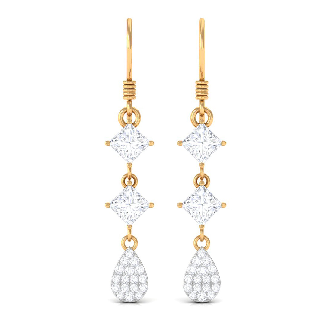 2 CT Princess and Round Cut Moissanite Dangle Drop Earrings Moissanite - ( D-VS1 ) - Color and Clarity - Rosec Jewels