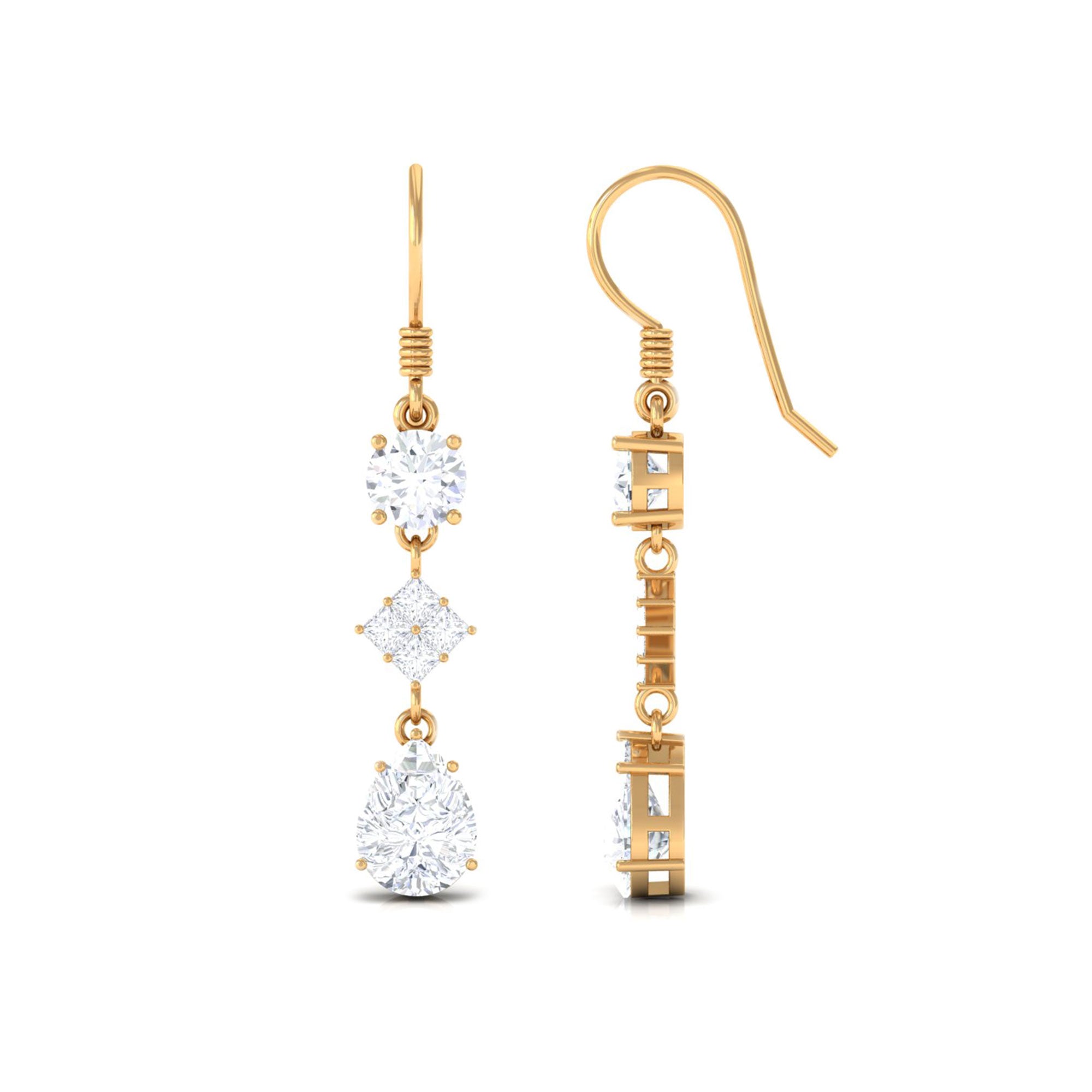 4 CT Cubic Zirconia Dangle Drop Earrings in Gold Zircon - ( AAAA ) - Quality - Rosec Jewels