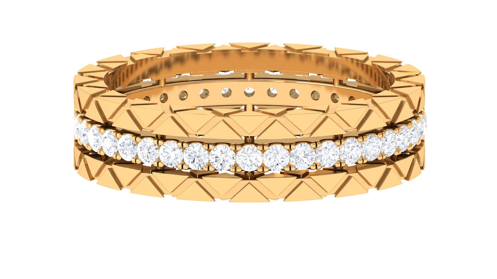 Unisex Diamond Eternity Band Ring with Textured Gold Embellishment Diamond - ( HI-SI ) - Color and Clarity - Rosec Jewels