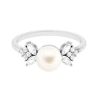 Nature Inspired Freshwater Pearl Solitaire Engagement Ring with Diamond Accent Freshwater Pearl - ( AAA ) - Quality - Rosec Jewels
