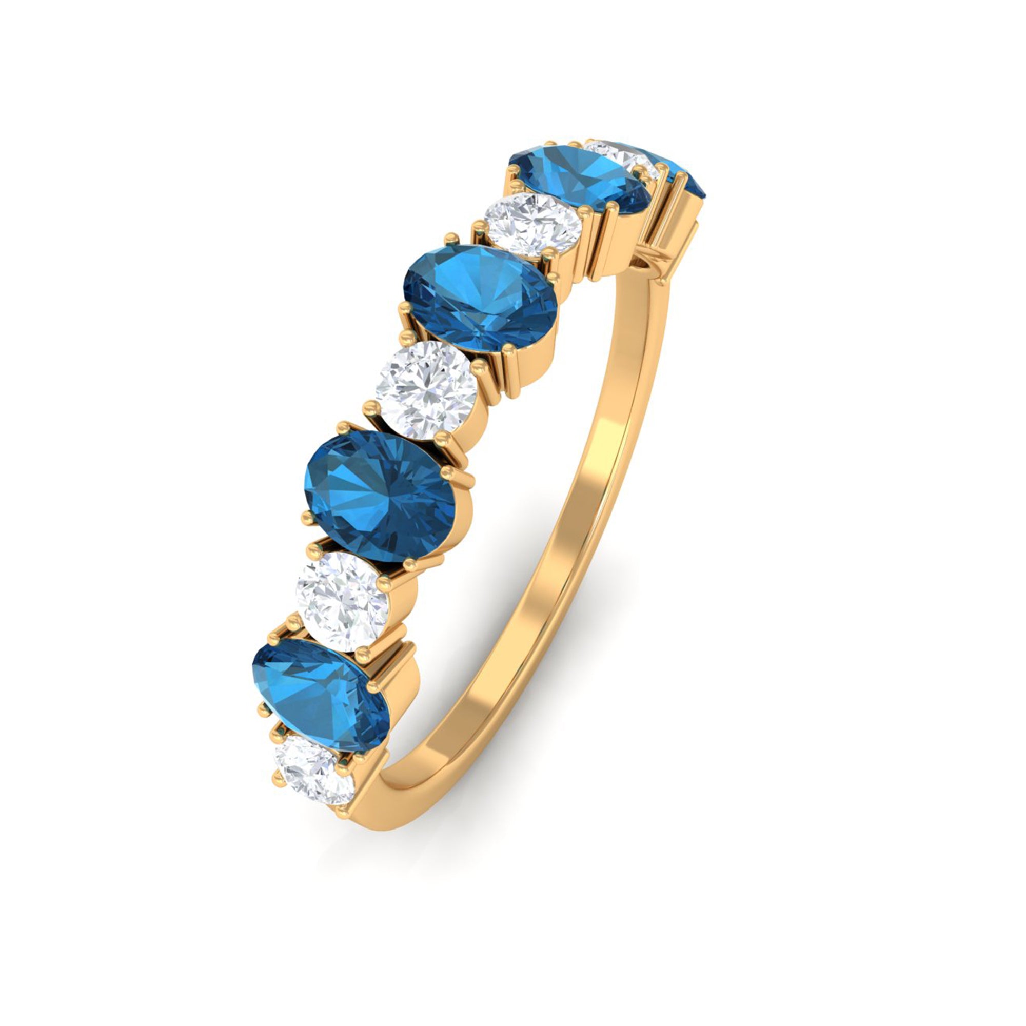 1.50 CT Alternate London Blue Topaz and Diamond Half Eternity Ring London Blue Topaz - ( AAA ) - Quality - Rosec Jewels