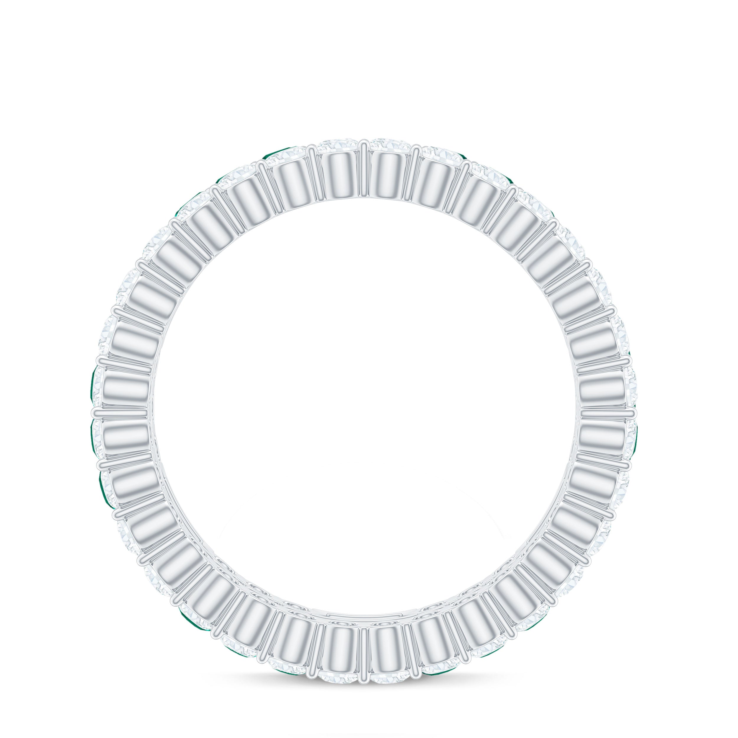 Classic Created Emerald and Moissanite Two Row Eternity Band Ring Lab Created Emerald - ( AAAA ) - Quality - Rosec Jewels