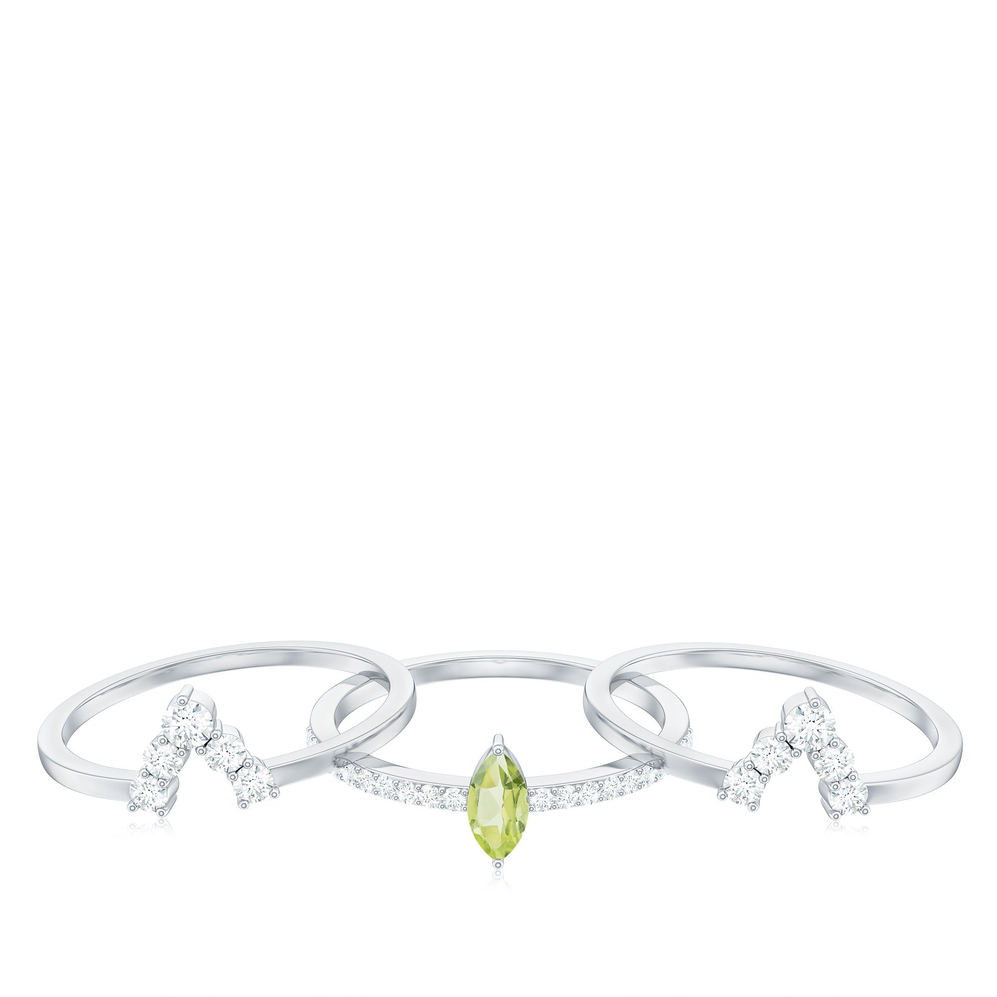Marquise Cut Peridot Solitaire Trio Ring Set with Moissanite Peridot - ( AAA ) - Quality - Rosec Jewels