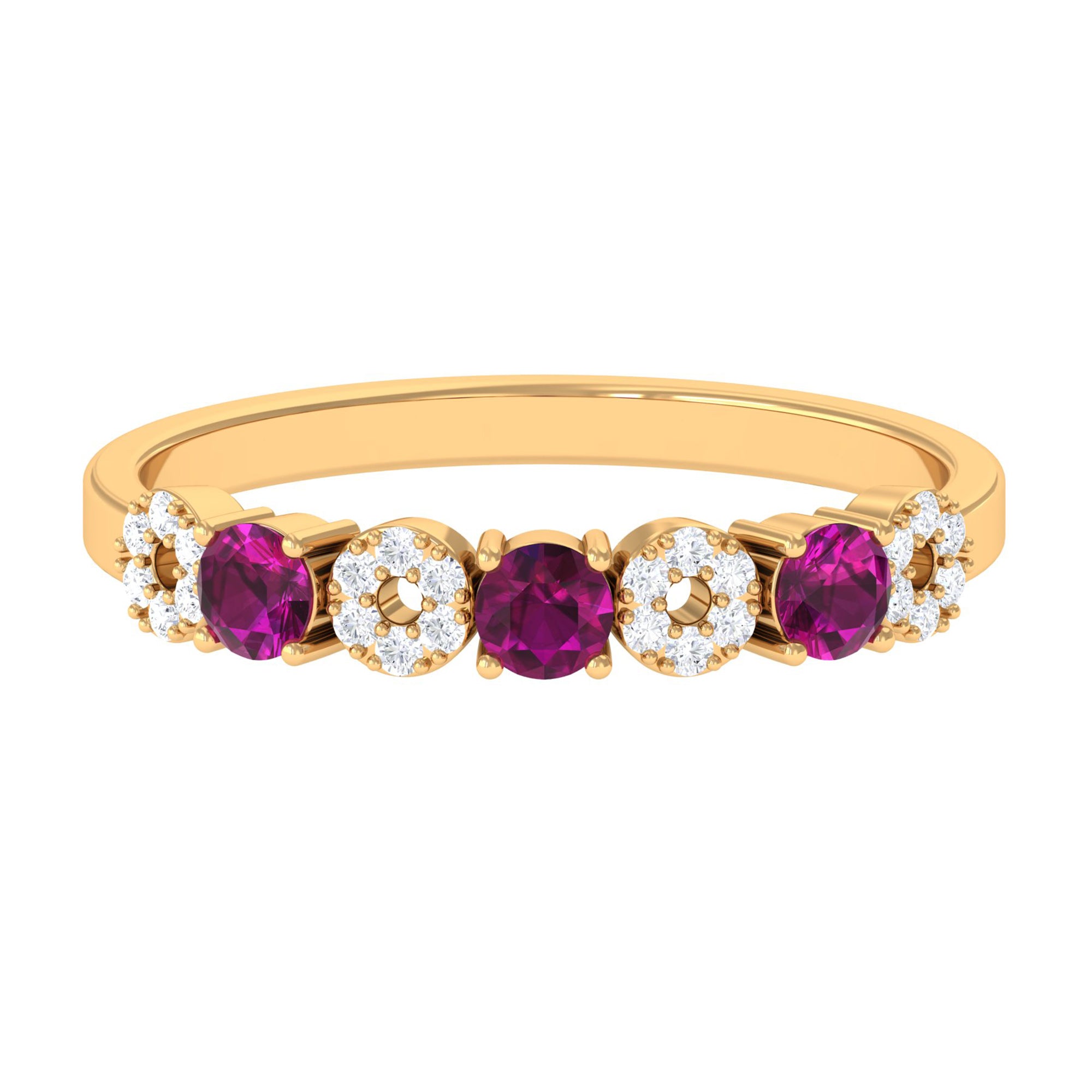 Natural Rhodolite and Diamond Half Eternity Ring Rhodolite - ( AAA ) - Quality - Rosec Jewels