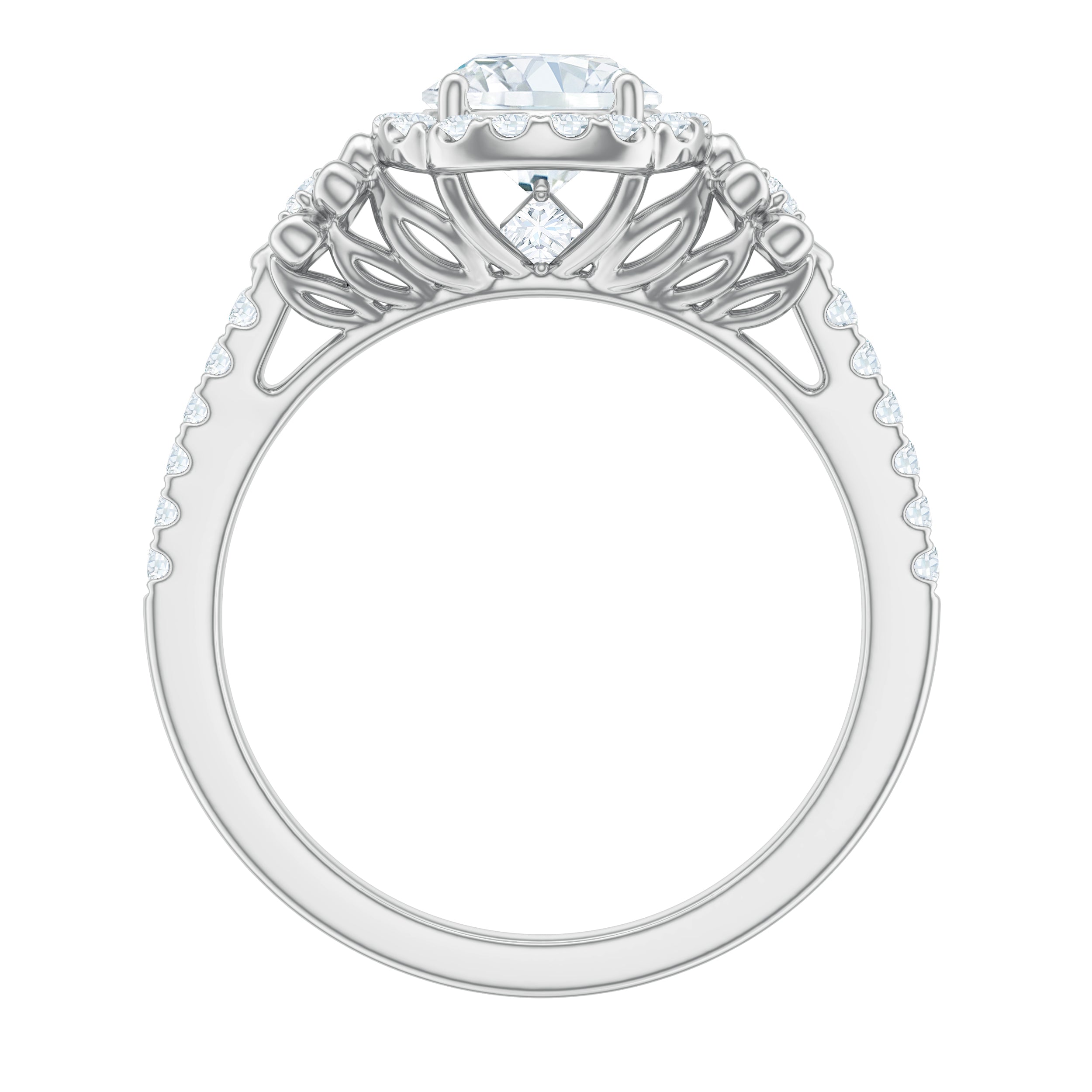 Certified Moissanite Flower Engagement Ring in Gold Moissanite - ( D-VS1 ) - Color and Clarity - Rosec Jewels
