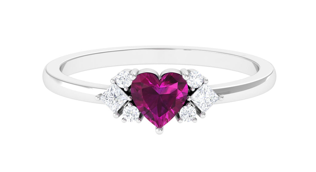 Heart Shape Rhodolite Ring with Diamond Stones Rhodolite - ( AAA ) - Quality - Rosec Jewels