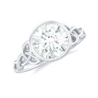 Round Shape Moissanite Solitaire Celtic Knot Ring in Bezel Setting Moissanite - ( D-VS1 ) - Color and Clarity - Rosec Jewels