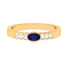 1/2 CT Oval Cut Blue Sapphire Solitaire Ring with Diamond Side Stones Blue Sapphire - ( AAA ) - Quality - Rosec Jewels