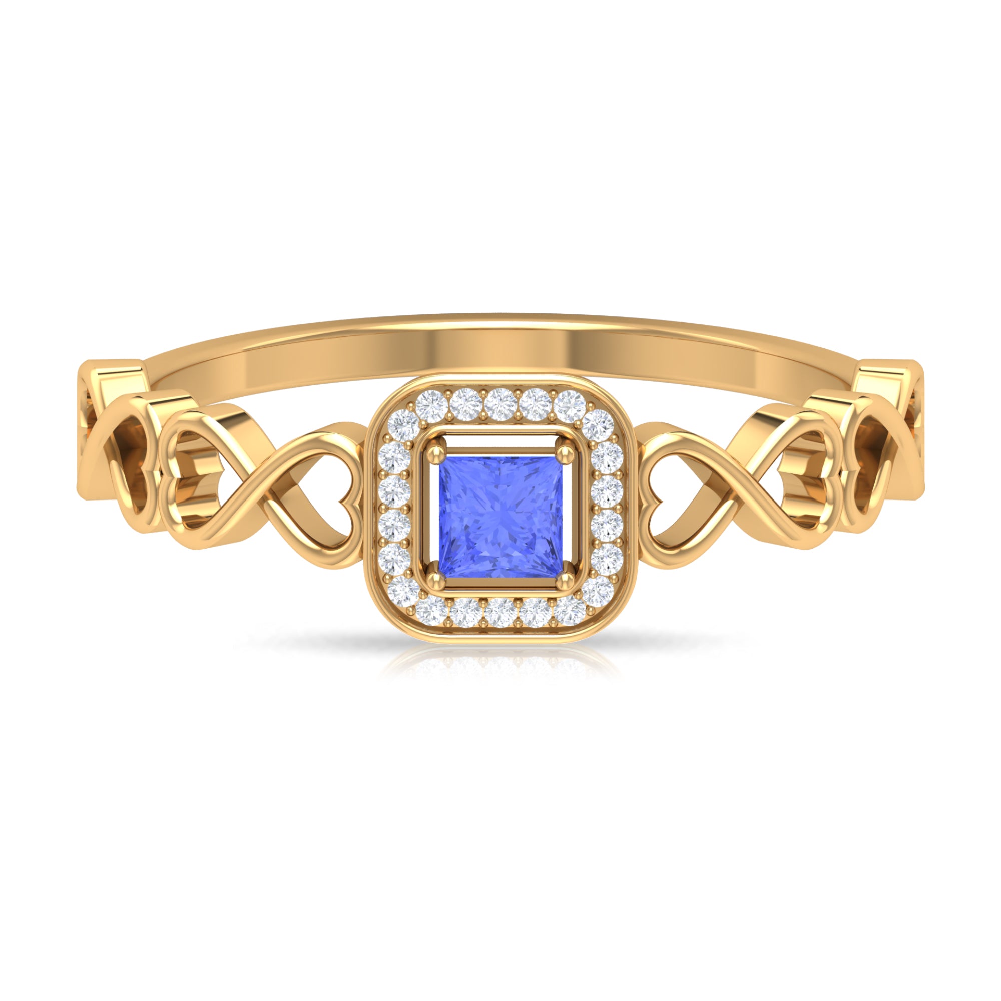 Princess Cut Tanzanite Infinity Heart Ring with Diamond Tanzanite - ( AAA ) - Quality - Rosec Jewels